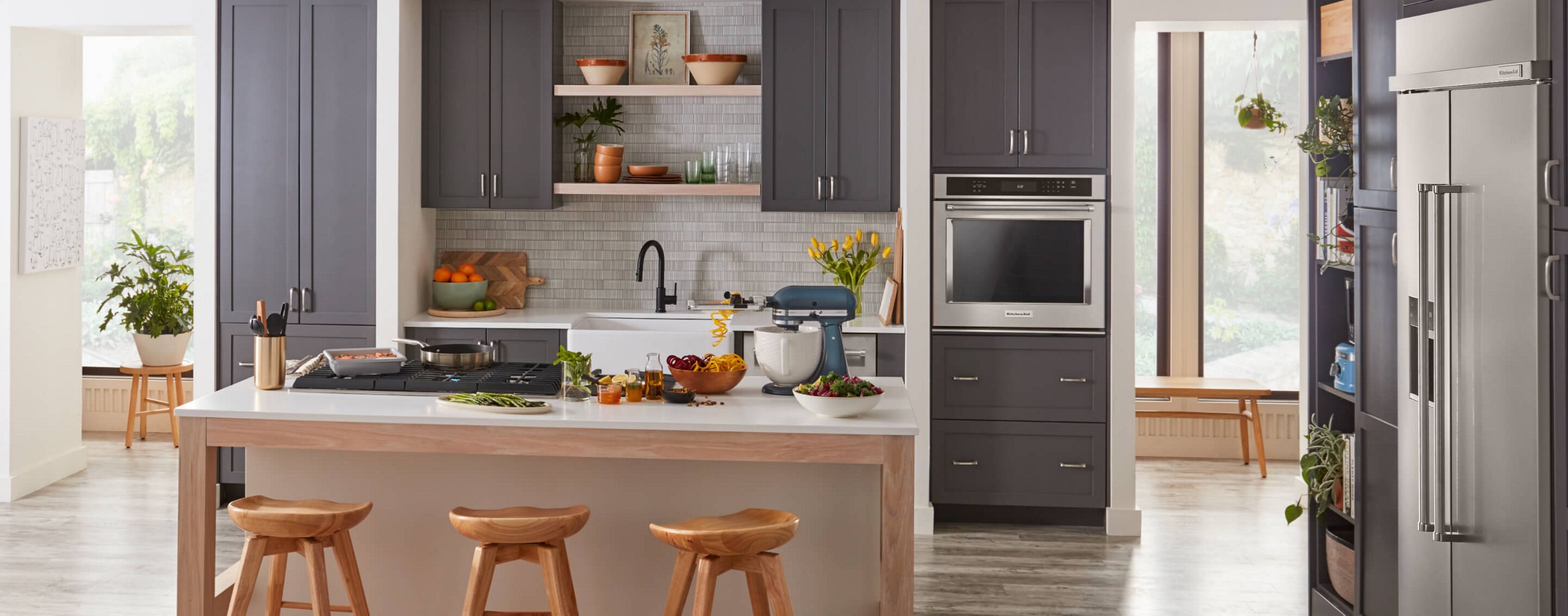 A contemporary kitchen with KitchenAid® appliances.