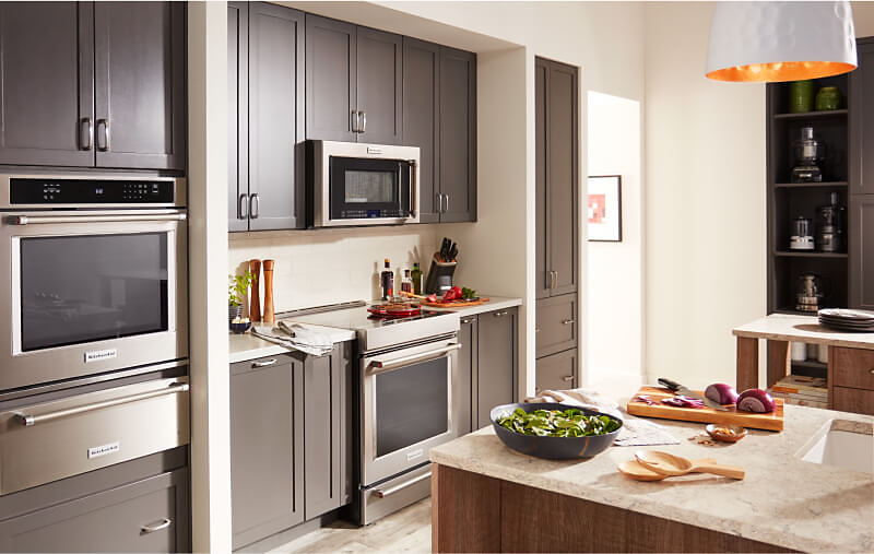 A kitchen filled with KitchenAid® stainless steel appliances,